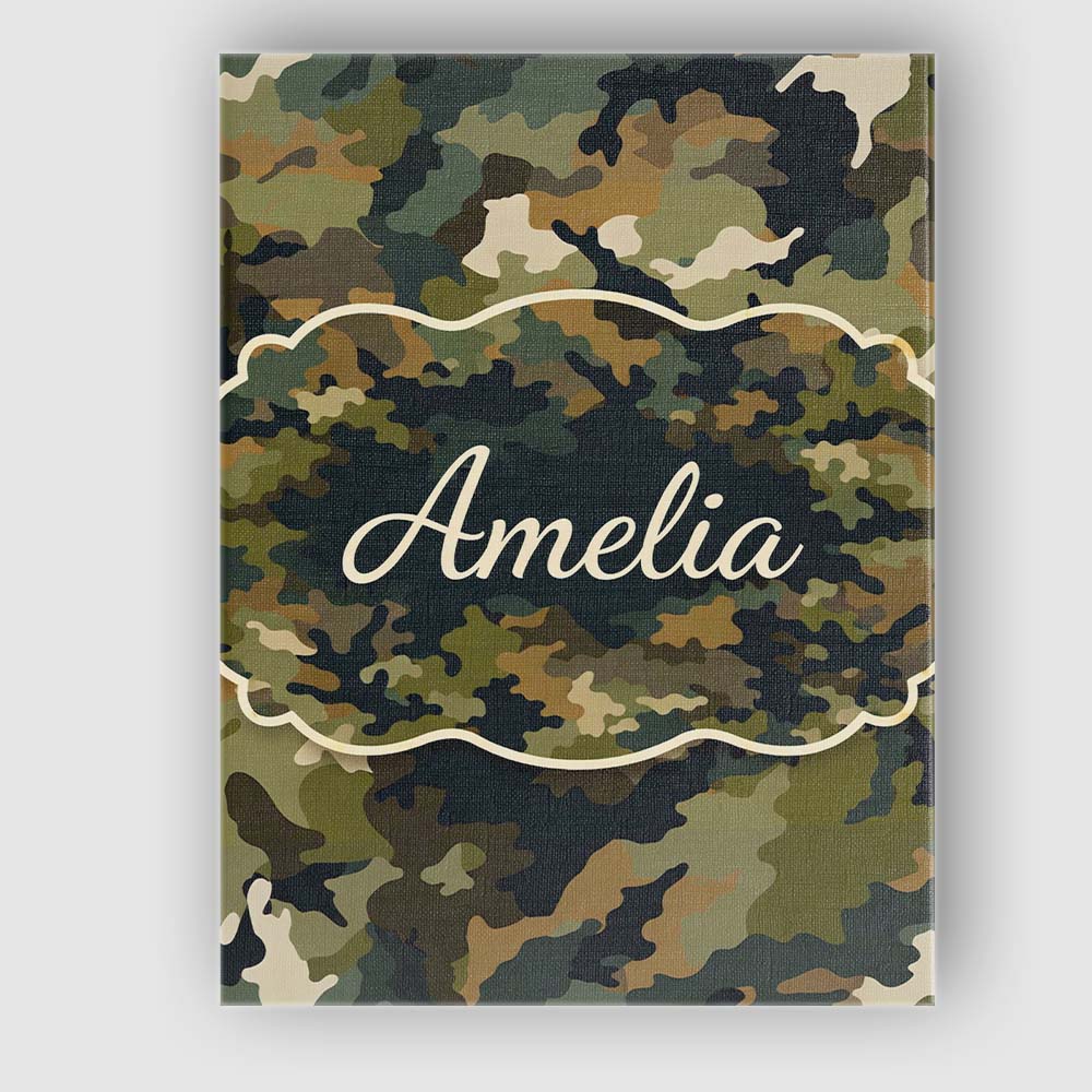 Personalised Name Classic Green Brown Army Camouflage Seamless Custom Modern Room Accent Canvas Wall Art Print Decor Picture Ready to Hang