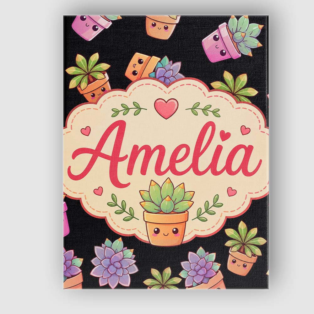 Personalised Name Cute Kawaii Succulent Custom Modern Room Accent Elegant Feature Canvas Wall Art Print Decor Picture Ready to Hang