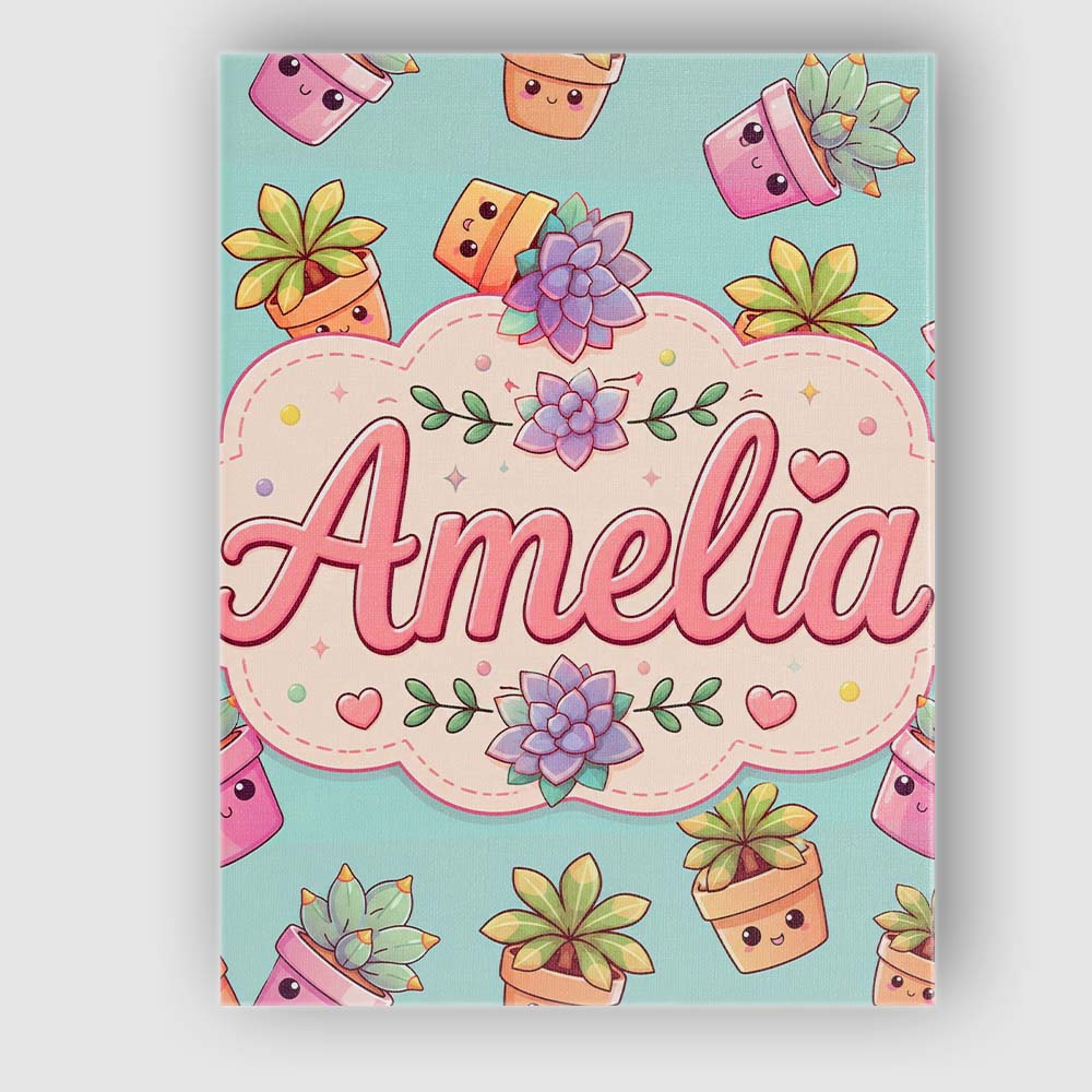 Personalised Name Cute Kawaii Succulent Custom Modern Room Accent Elegant Feature Canvas Wall Art Print Decor Picture Ready to Hang