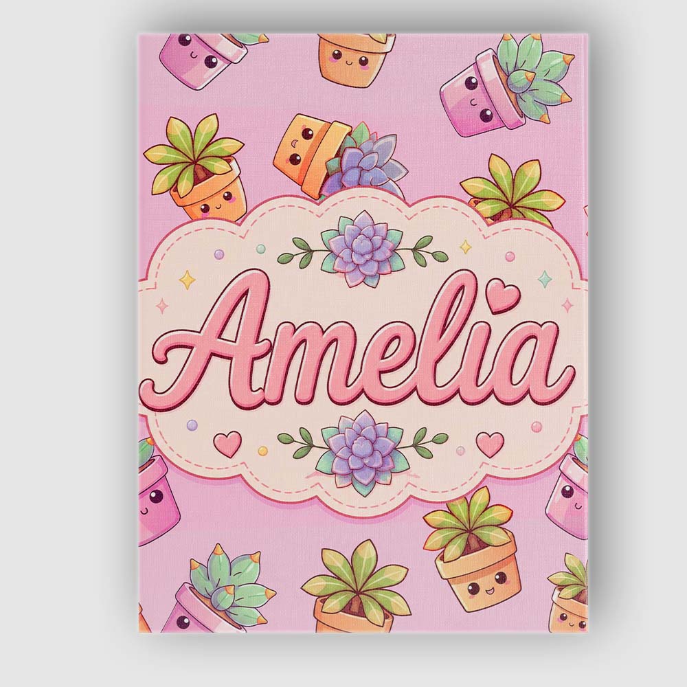 Personalised Name Cute Kawaii Succulent Custom Modern Room Accent Elegant Feature Canvas Wall Art Print Decor Picture Ready to Hang