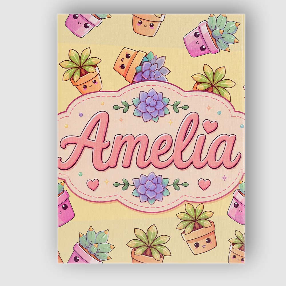 Personalised Name Cute Kawaii Succulent Custom Modern Room Accent Elegant Feature Canvas Wall Art Print Decor Picture Ready to Hang