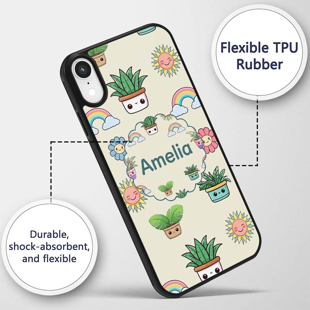 Cute Kawaii Plants Rainbows Smiling Sun Cream Custom Name Protective Phone Case Mobile Cover Durable Everyday Smartphone Shock Resistant