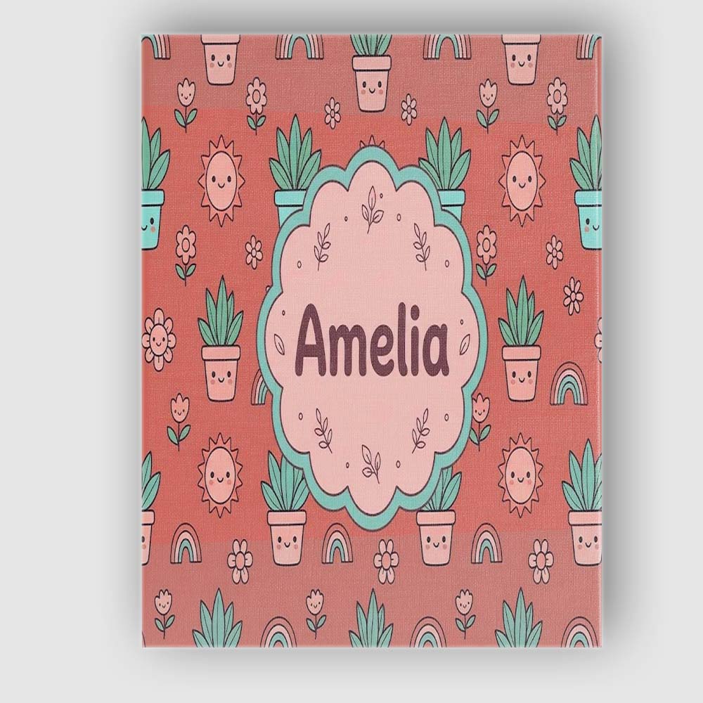 Personalised Name Cute Kawaii Plants Custom Premium Decorative Design Modern Room Accent Canvas Wall Art Print Decor Picture Ready to Hang