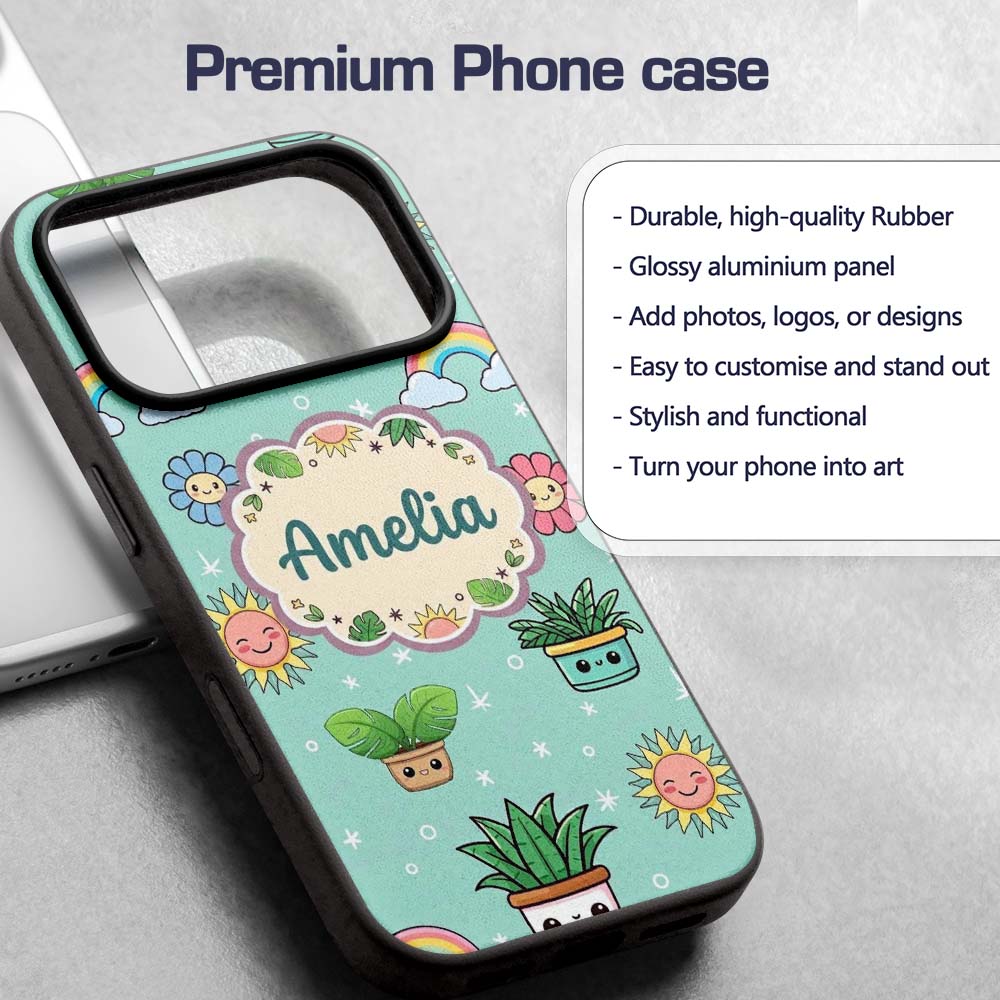 Cute Kawaii Plants Rainbows Smiling Sun Mint Custom Name Protective Phone Case Mobile Cover Durable Everyday Smartphone Shock Resistant