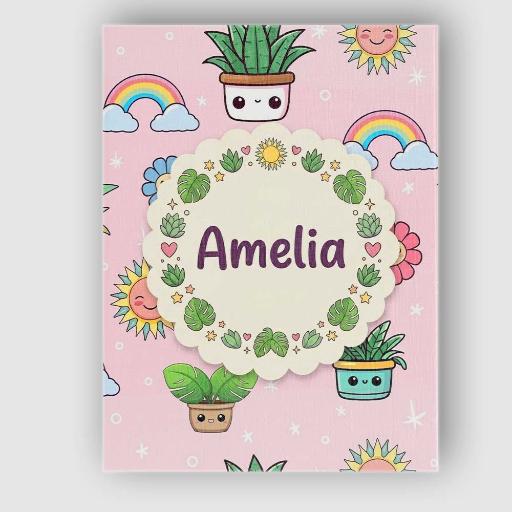 Personalised Name Cute Kawaii Plants Custom Premium Decorative Design Modern Room Accent Canvas Wall Art Print Decor Picture Ready to Hang