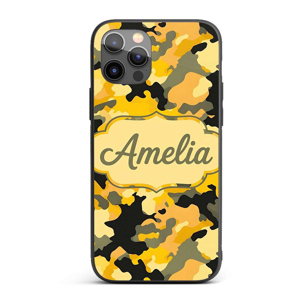 Yellow Desert Camouflage Abstract Printed Design Custom Name Protective Phone Case Mobile Cover Durable Everyday Smartphone Shock Resistant