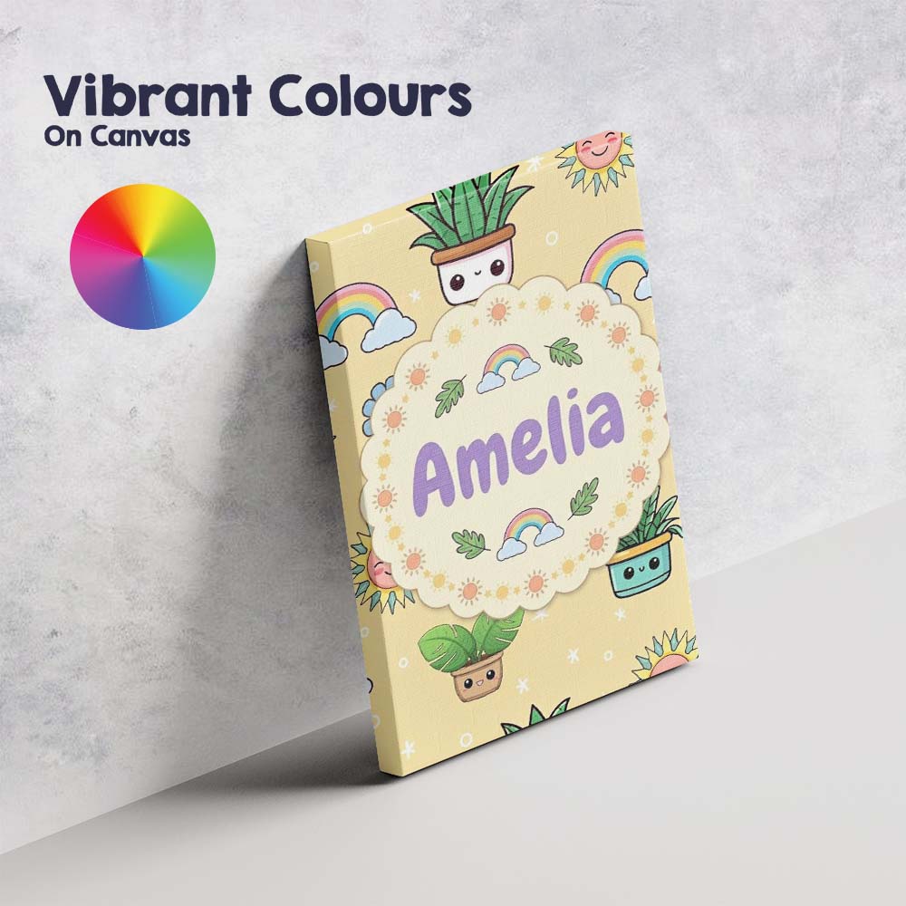 Personalised Name Cute Kawaii Plants Custom Premium Decorative Design Modern Room Accent Canvas Wall Art Print Decor Picture Ready to Hang