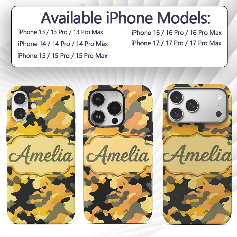 Yellow Desert Camouflage Abstract Printed Design Custom Name Protective Phone Case Mobile Cover Durable Everyday Smartphone Shock Resistant