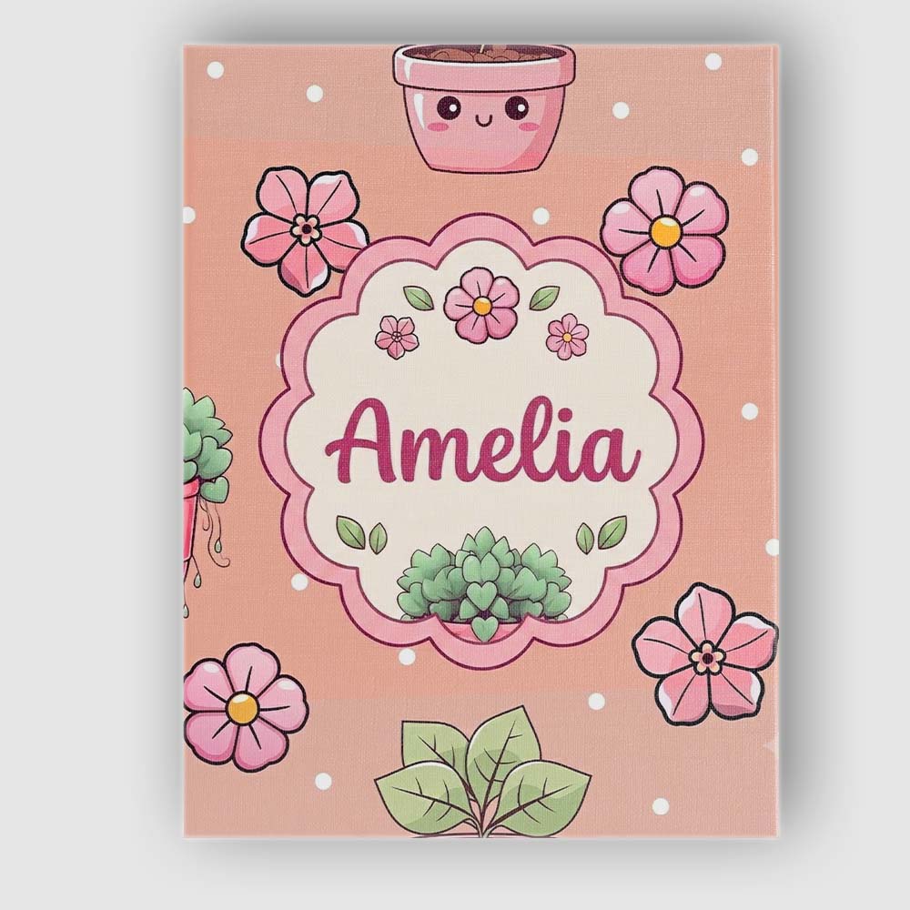 Personalised Name Cute Kawaii Flower Pots Custom Unique Gift Idea Elegant Feature Canvas Wall Art Print Decor Picture Ready to Hang