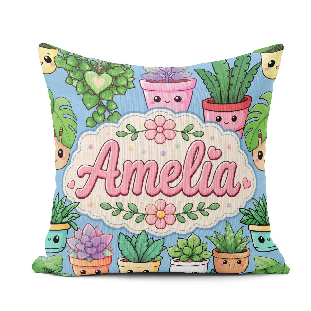 Custom Name Kawaii Indoor House Blue Background Seamless Pattern Square Filled Cushion Throw Pillow Sofa Bed Home Decor Zip Washable UK Made