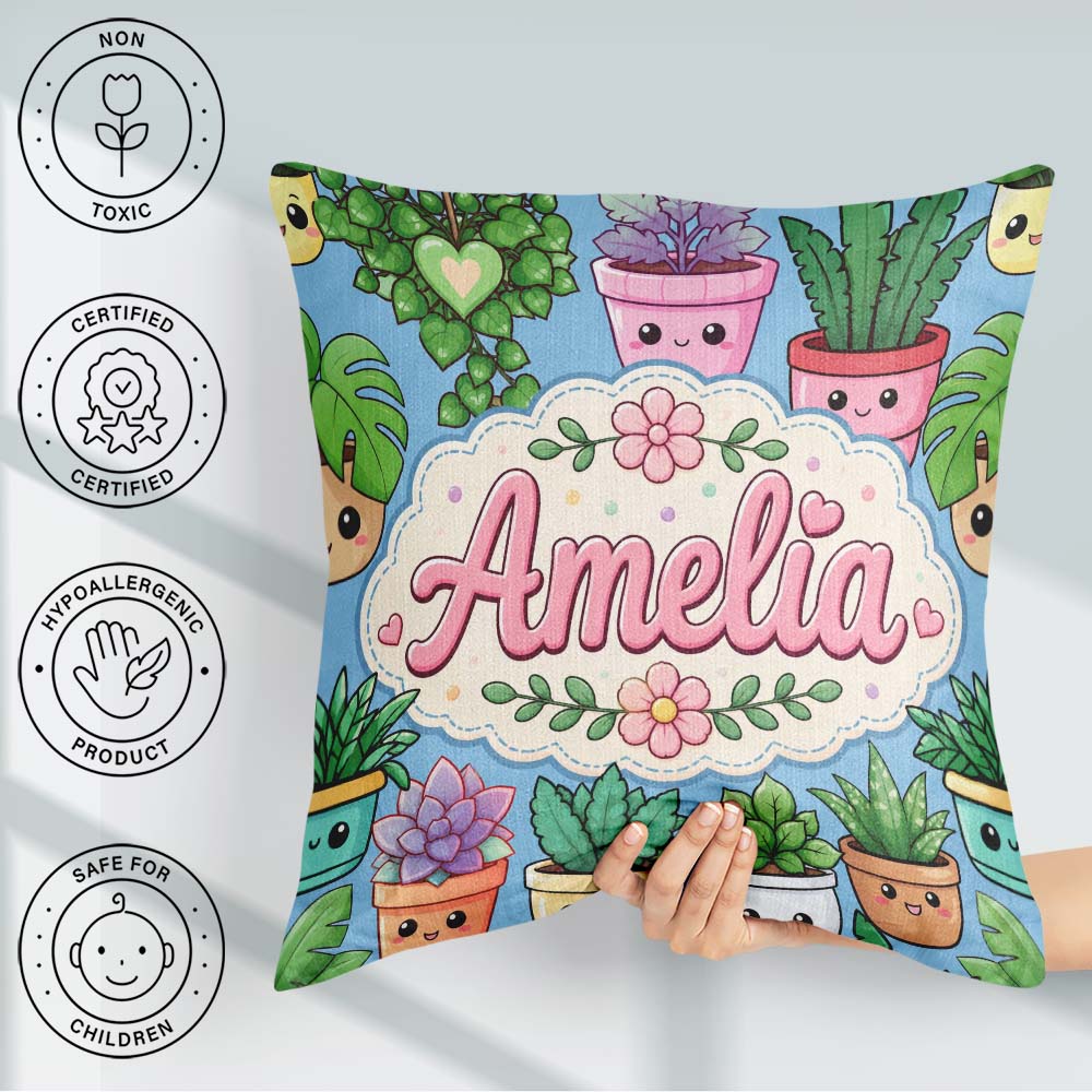 Custom Name Kawaii Indoor House Blue Background Seamless Pattern Square Filled Cushion Throw Pillow Sofa Bed Home Decor Zip Washable UK Made