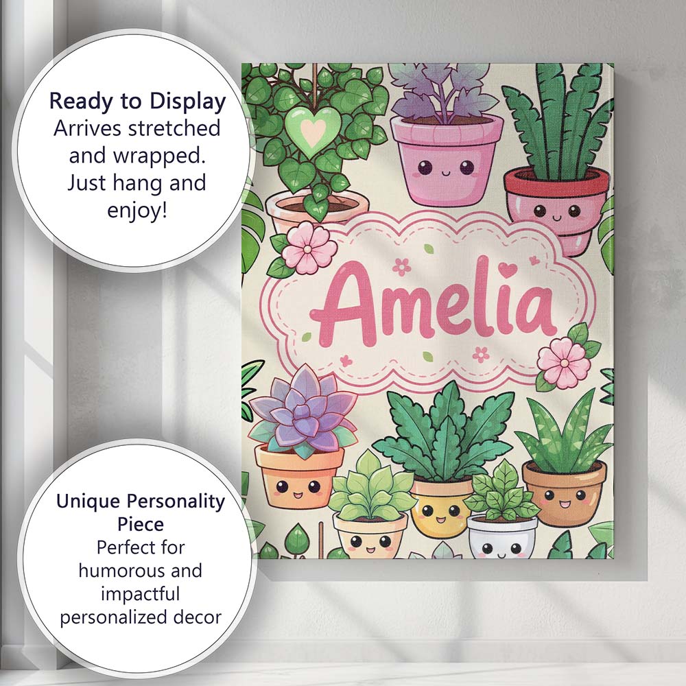 Personalised Name Cute Kawaii Indoor House Custom Unique Gift Idea Elegant Feature Canvas Wall Art Print Decor Picture Ready to Hang