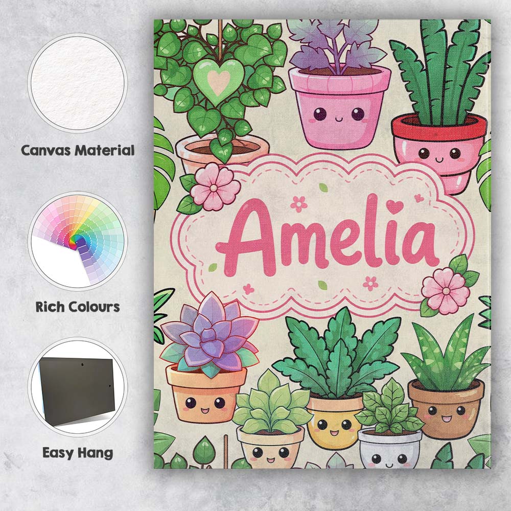 Personalised Name Cute Kawaii Indoor House Custom Unique Gift Idea Elegant Feature Canvas Wall Art Print Decor Picture Ready to Hang