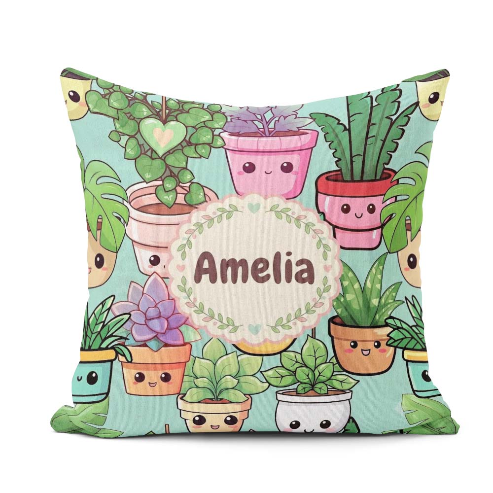 Custom Name Kawaii Indoor House Mint Background Seamless Pattern Square Filled Cushion Throw Pillow Sofa Bed Home Decor Zip Washable UK Made