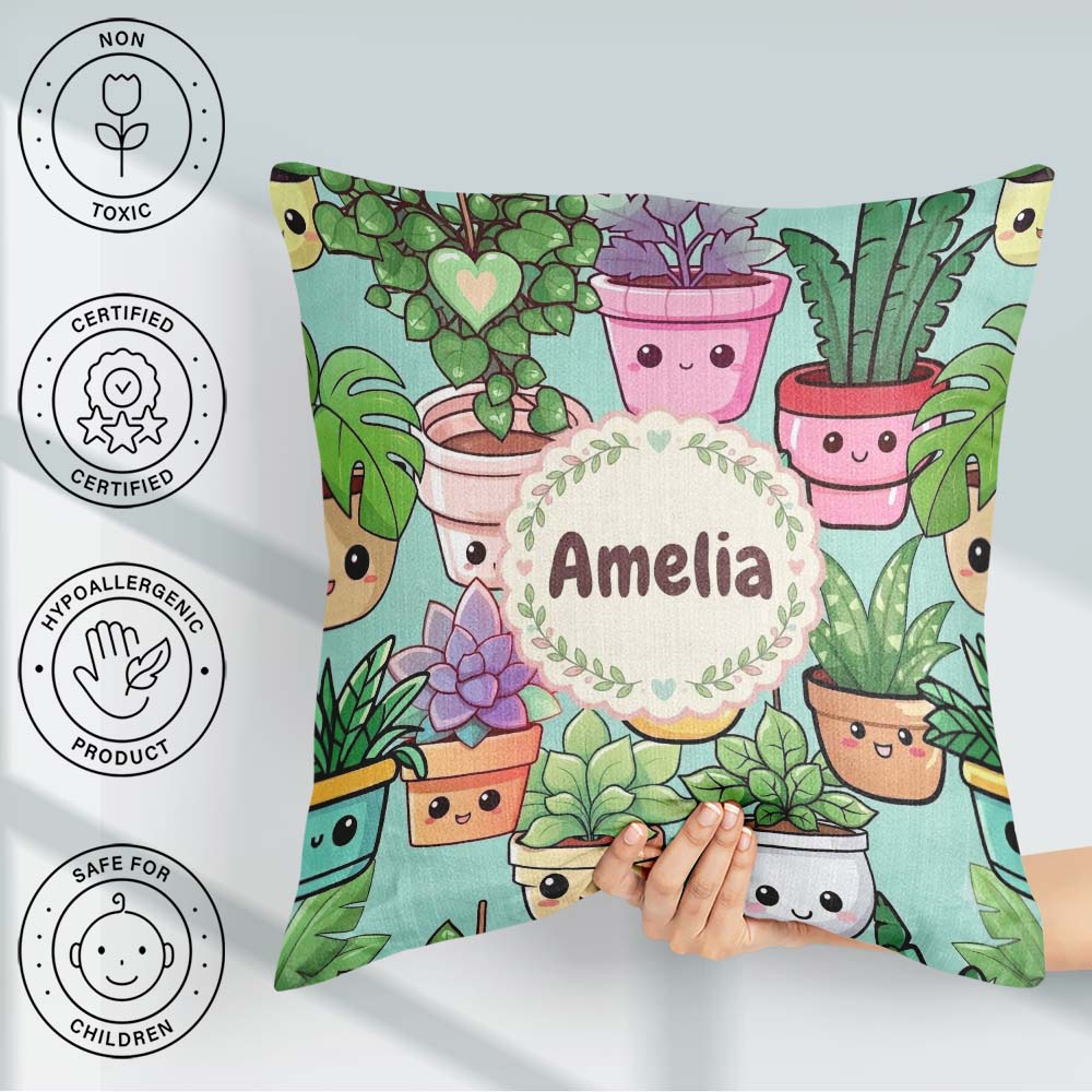 Custom Name Kawaii Indoor House Mint Background Seamless Pattern Square Filled Cushion Throw Pillow Sofa Bed Home Decor Zip Washable UK Made