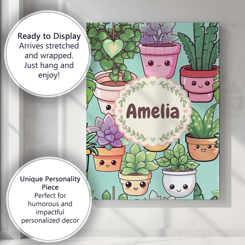 Personalised Name Cute Kawaii Indoor House Custom Unique Gift Idea Elegant Feature Canvas Wall Art Print Decor Picture Ready to Hang