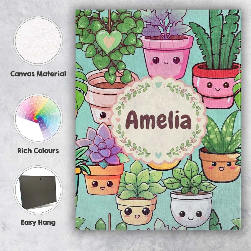 Personalised Name Cute Kawaii Indoor House Custom Unique Gift Idea Elegant Feature Canvas Wall Art Print Decor Picture Ready to Hang