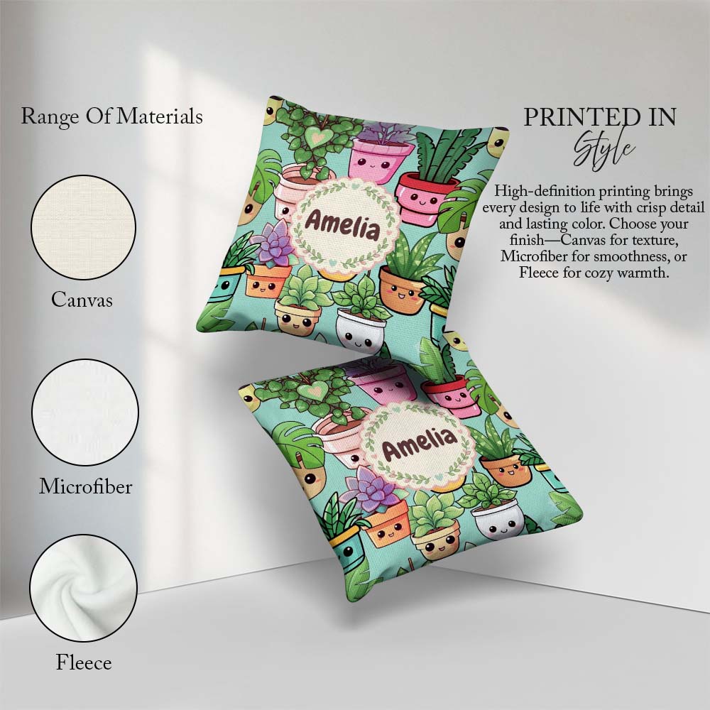 Custom Name Kawaii Indoor House Mint Background Seamless Pattern Square Filled Cushion Throw Pillow Sofa Bed Home Decor Zip Washable UK Made