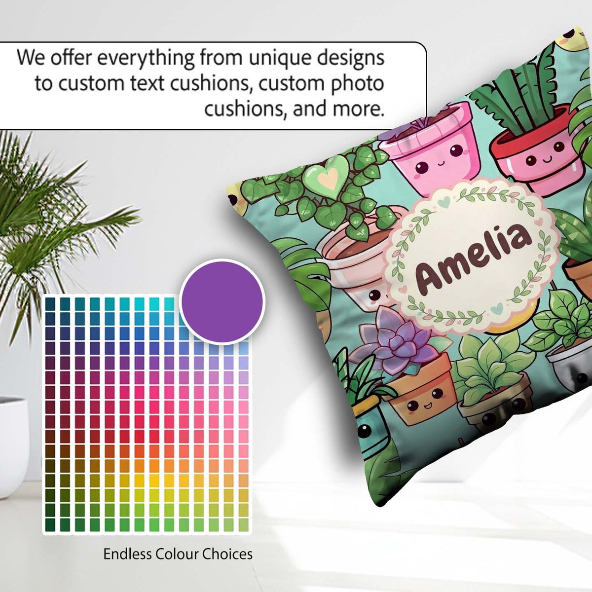 Custom Name Kawaii Indoor House Mint Background Seamless Pattern Square Filled Cushion Throw Pillow Sofa Bed Home Decor Zip Washable UK Made