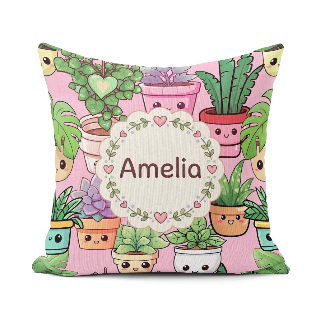 Custom Name Kawaii Indoor House Pink Background Seamless Pattern Square Filled Cushion Throw Pillow Sofa Bed Home Decor Zip Washable UK Made