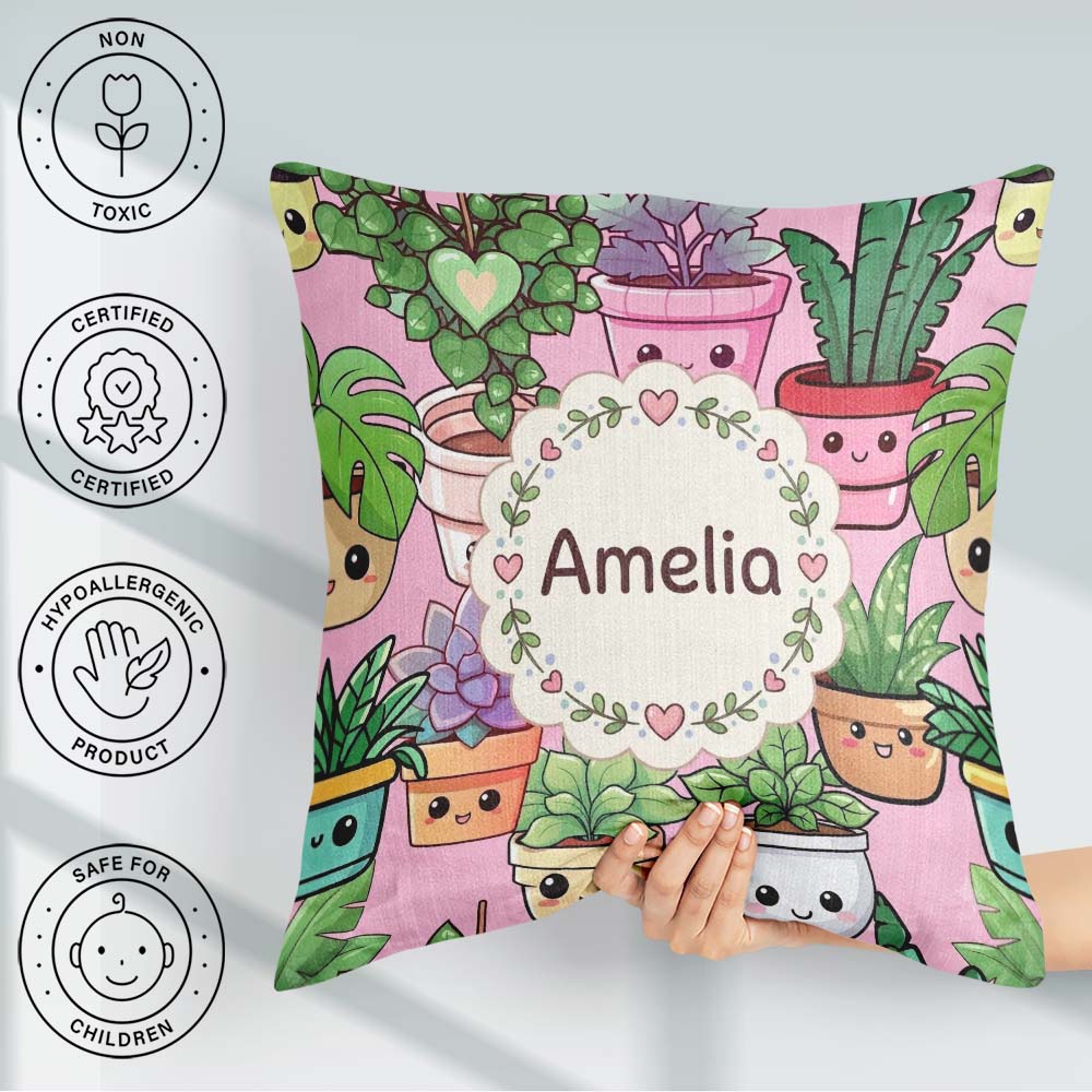 Custom Name Kawaii Indoor House Pink Background Seamless Pattern Square Filled Cushion Throw Pillow Sofa Bed Home Decor Zip Washable UK Made