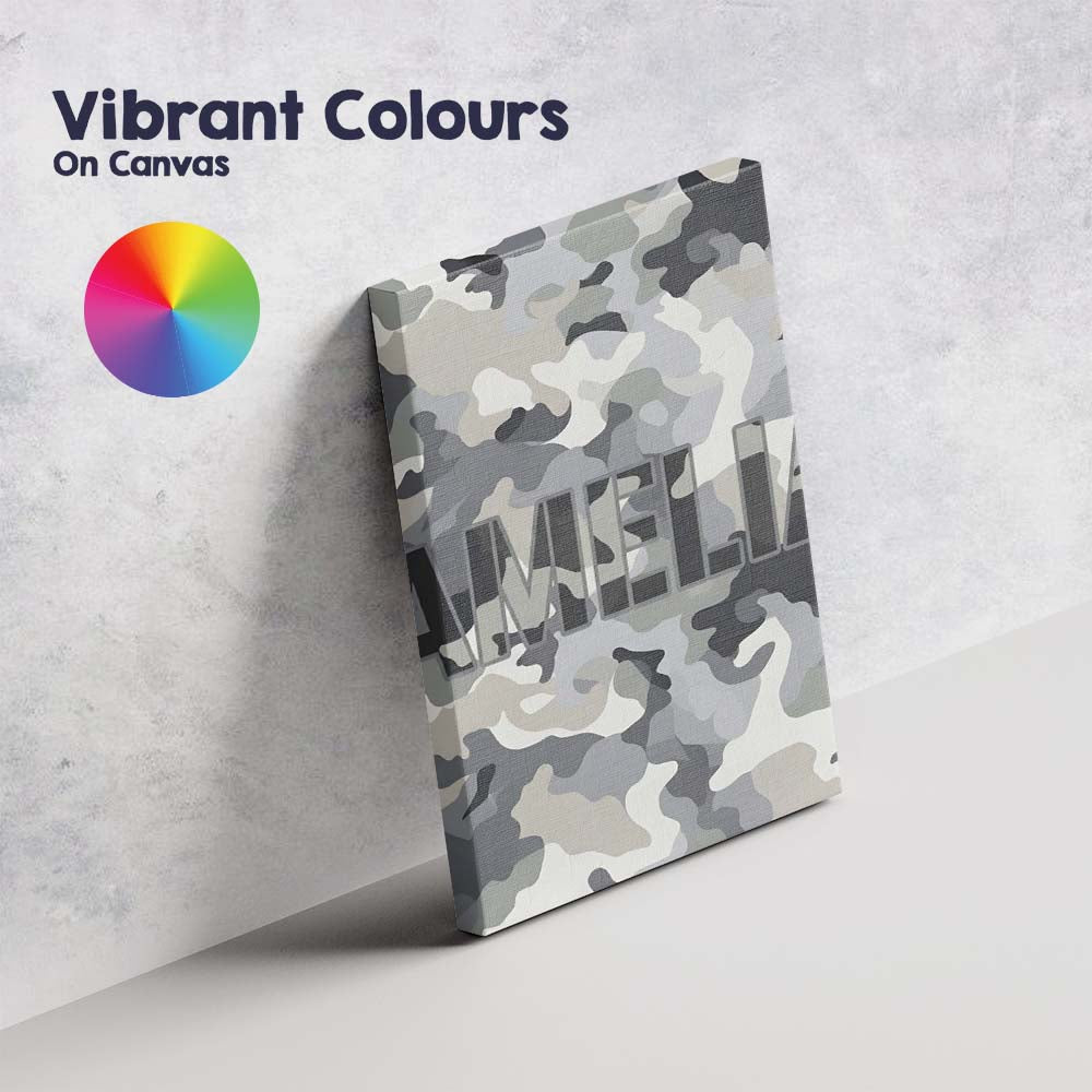 Personalised Name Grey Neutral Camouflage Contemporary Seamless Custom Statement Canvas Wall Art Print Decor Picture Ready to Hang