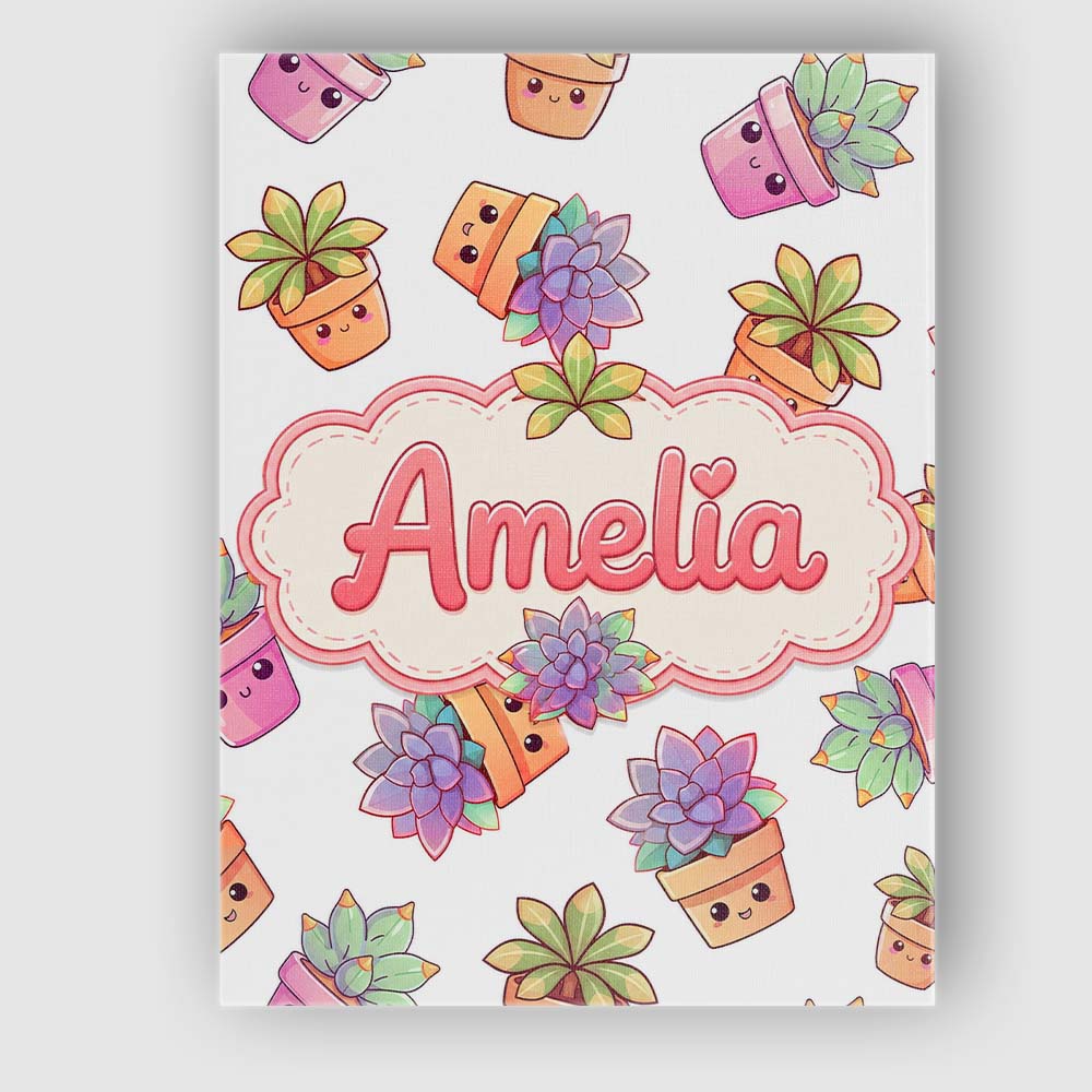 Personalised Name Cute Kawaii Succulent Custom Modern Room Accent Elegant Feature Canvas Wall Art Print Decor Picture Ready to Hang