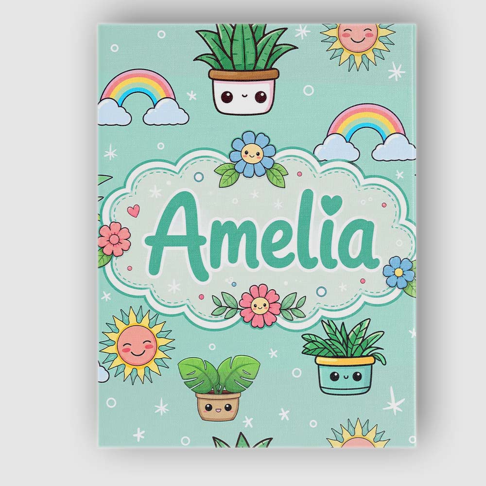 Personalised Name Cute Kawaii Tropical Custom Modern Room Accent Elegant Feature Canvas Wall Art Print Decor Picture Ready to Hang