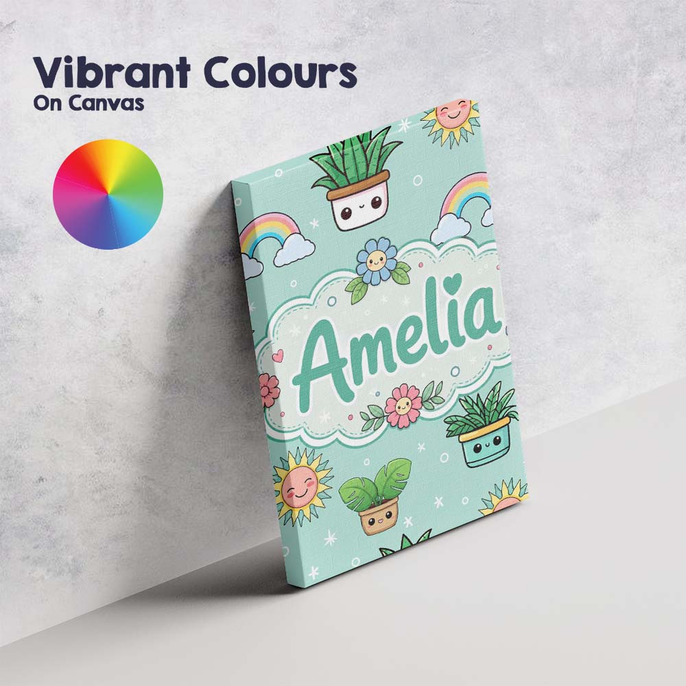 Personalised Name Cute Kawaii Tropical Custom Modern Room Accent Elegant Feature Canvas Wall Art Print Decor Picture Ready to Hang