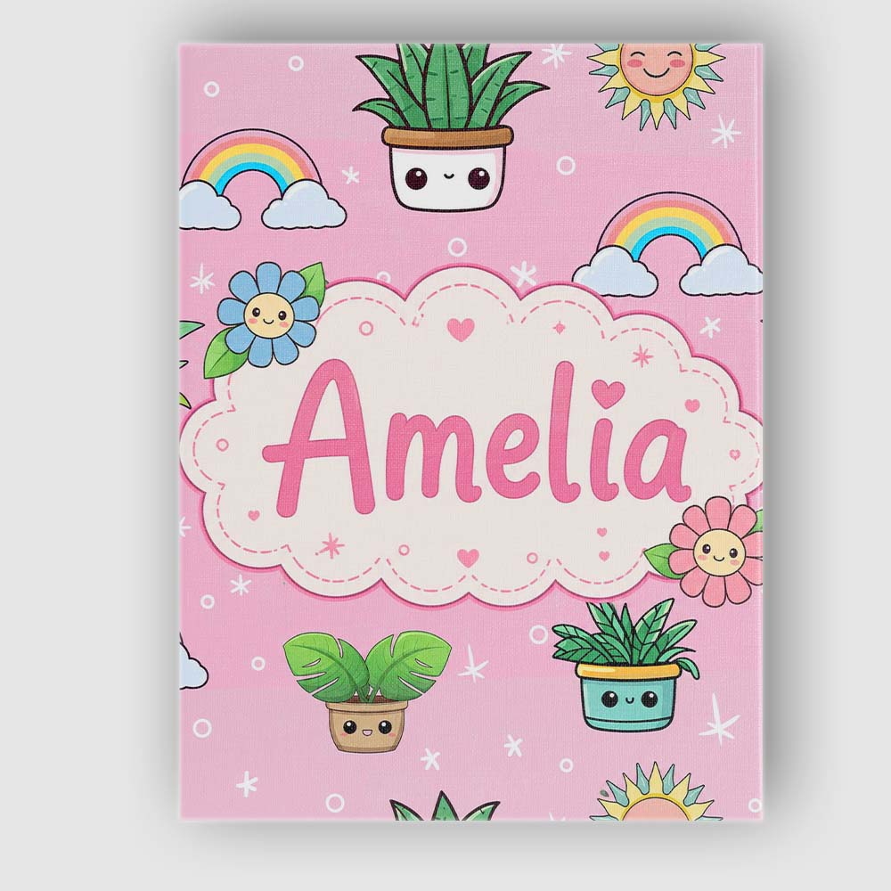 Personalised Name Cute Kawaii Tropical Custom Modern Room Accent Elegant Feature Canvas Wall Art Print Decor Picture Ready to Hang