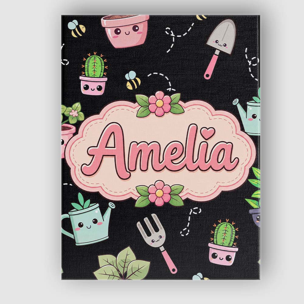 Personalised Name Cute Kawaii Garden Tools Custom Unique Gift Idea Elegant Feature Canvas Wall Art Print Decor Picture Ready to Hang