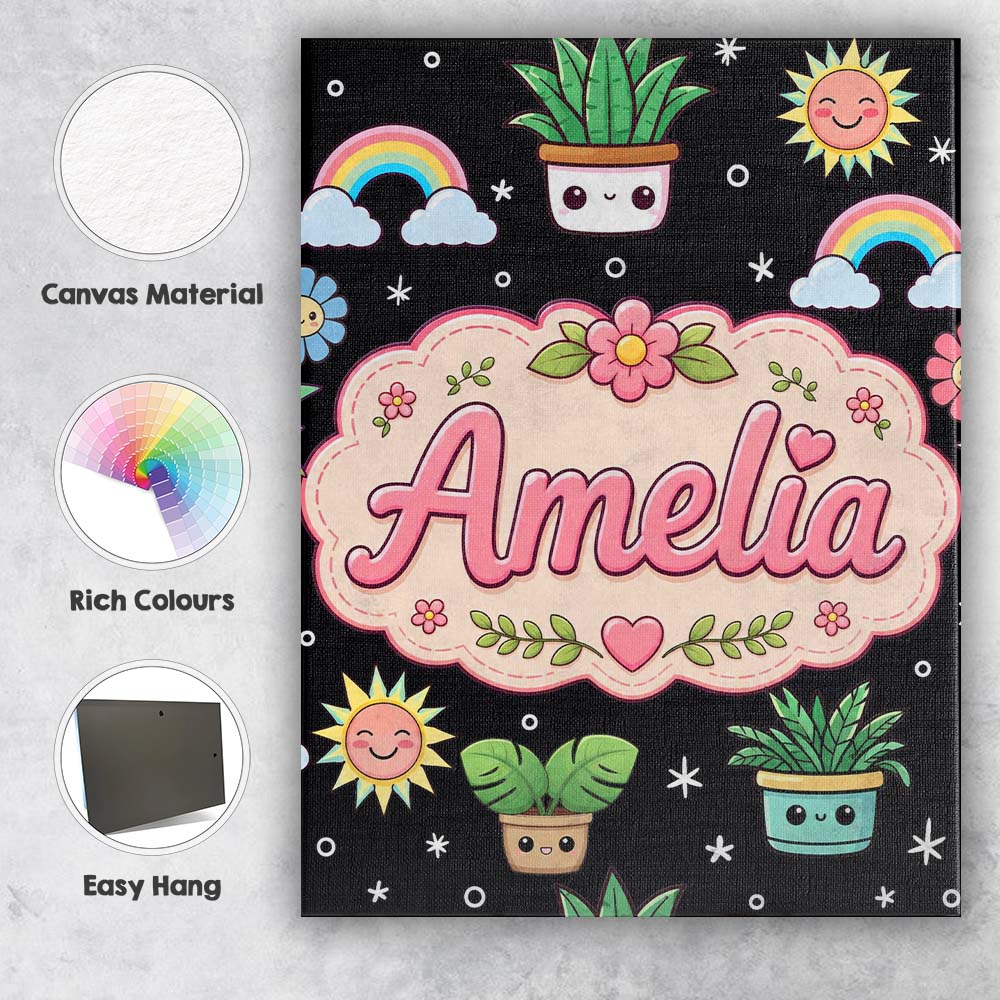 Personalised Name Cute Kawaii Tropical Custom Modern Room Accent Elegant Feature Canvas Wall Art Print Decor Picture Ready to Hang