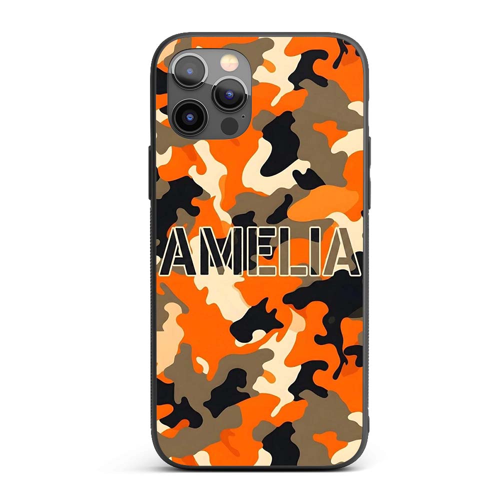Orange Beige Camouflage Soft Contrast Seamless Custom Name Protective Phone Case Mobile Cover Durable Everyday Smartphone Shock Resistant