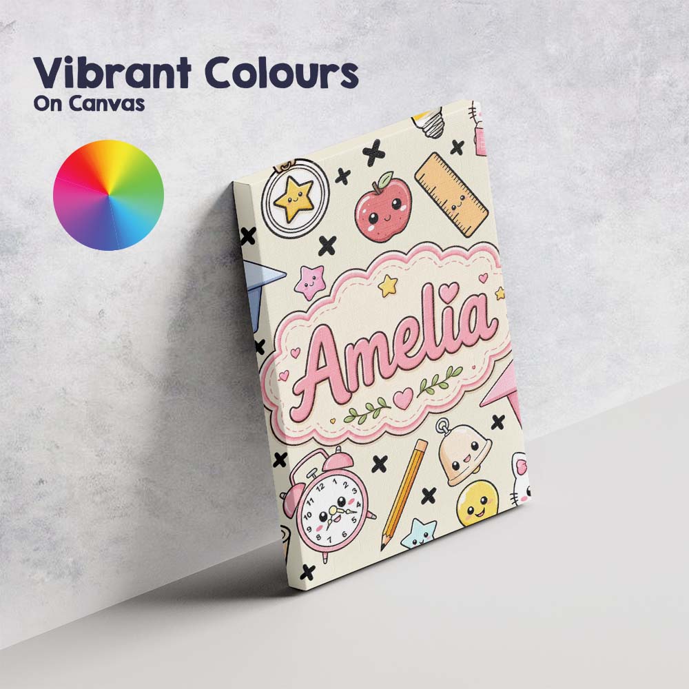 Personalised Name Cute Kawaii School Custom Premium Decorative Design Modern Room Accent Canvas Wall Art Print Decor Picture Ready to Hang