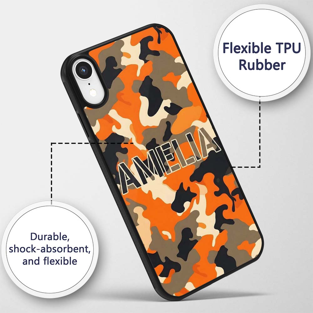 Orange Beige Camouflage Soft Contrast Seamless Custom Name Protective Phone Case Mobile Cover Durable Everyday Smartphone Shock Resistant
