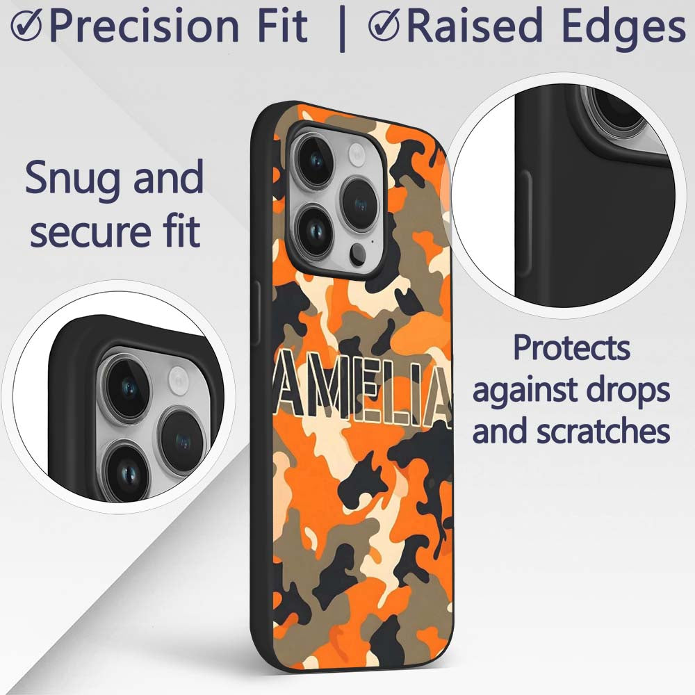 Orange Beige Camouflage Soft Contrast Seamless Custom Name Protective Phone Case Mobile Cover Durable Everyday Smartphone Shock Resistant