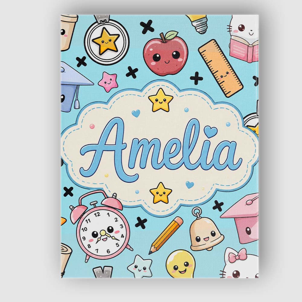 Personalised Name Cute Kawaii School Custom Premium Decorative Design Modern Room Accent Canvas Wall Art Print Decor Picture Ready to Hang