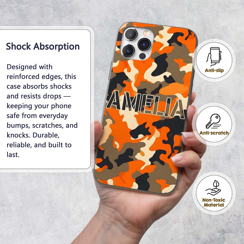 Orange Beige Camouflage Soft Contrast Seamless Custom Name Protective Phone Case Mobile Cover Durable Everyday Smartphone Shock Resistant