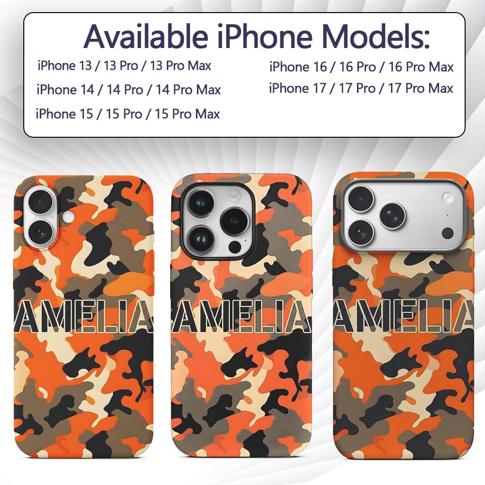 Orange Beige Camouflage Soft Contrast Seamless Custom Name Protective Phone Case Mobile Cover Durable Everyday Smartphone Shock Resistant
