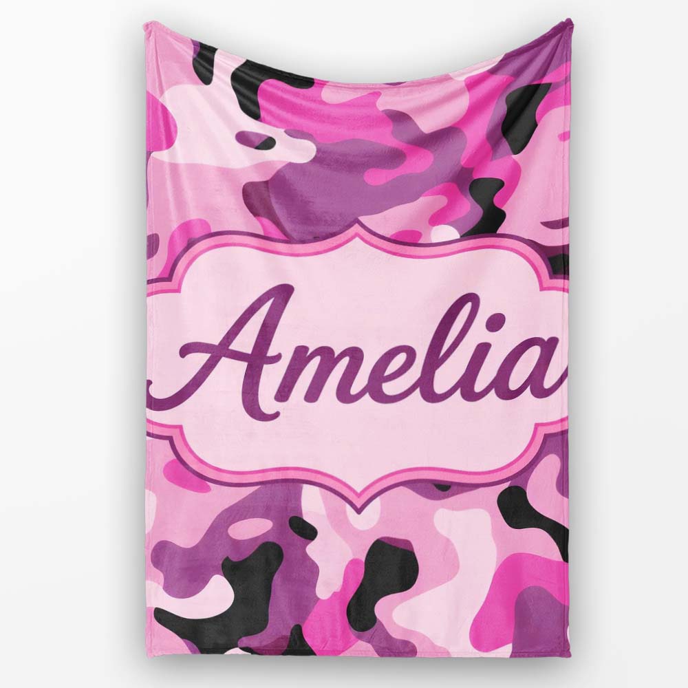 Pink Purple Camouflage Fashion Style Seamless Pattern Lovely Personalised Custom Name Super Soft Fleece Blanket Bed Sofa Throw