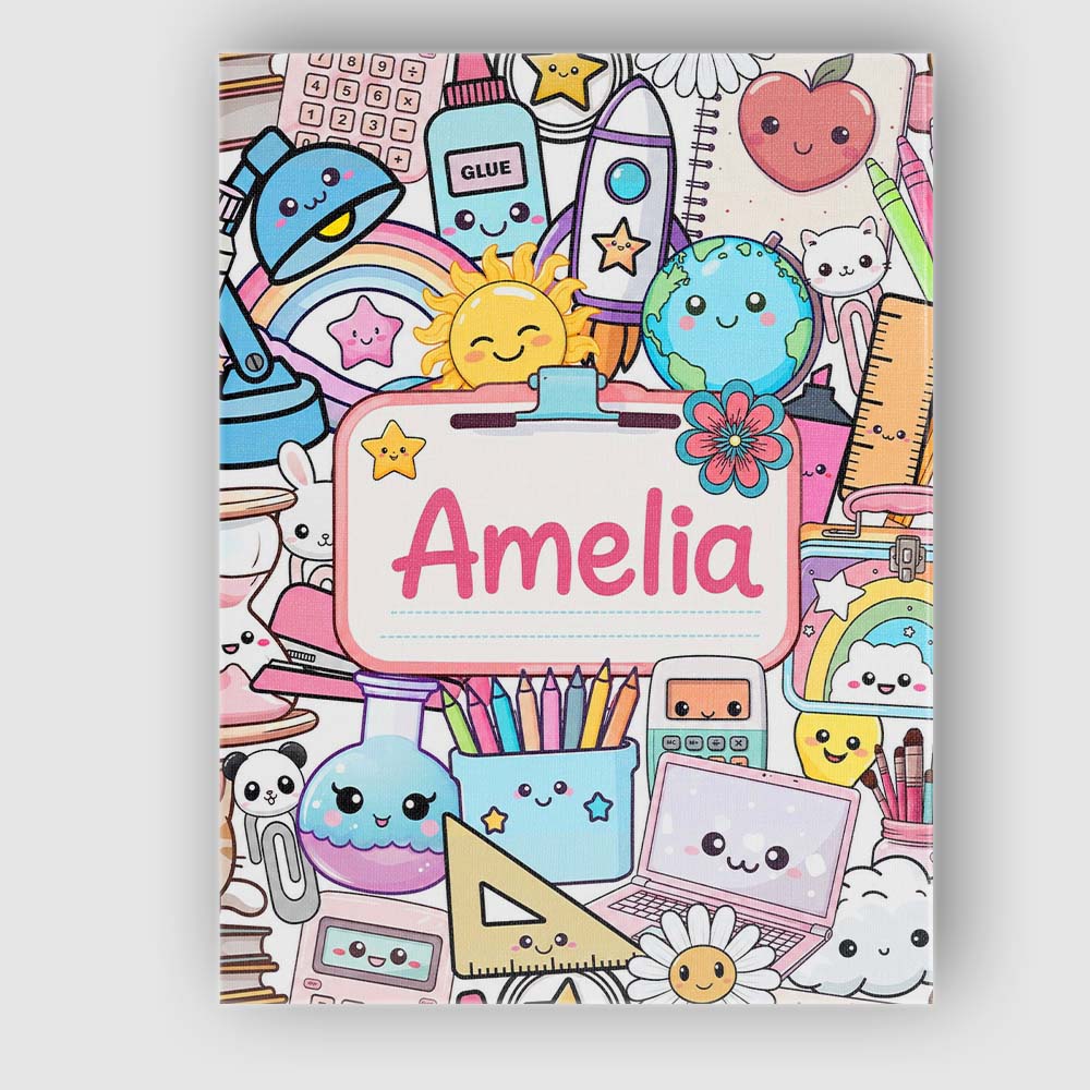 Personalised Name Cute Kawaii Busy School Custom Unique Gift Idea Elegant Feature Canvas Wall Art Print Decor Picture Ready to Hang