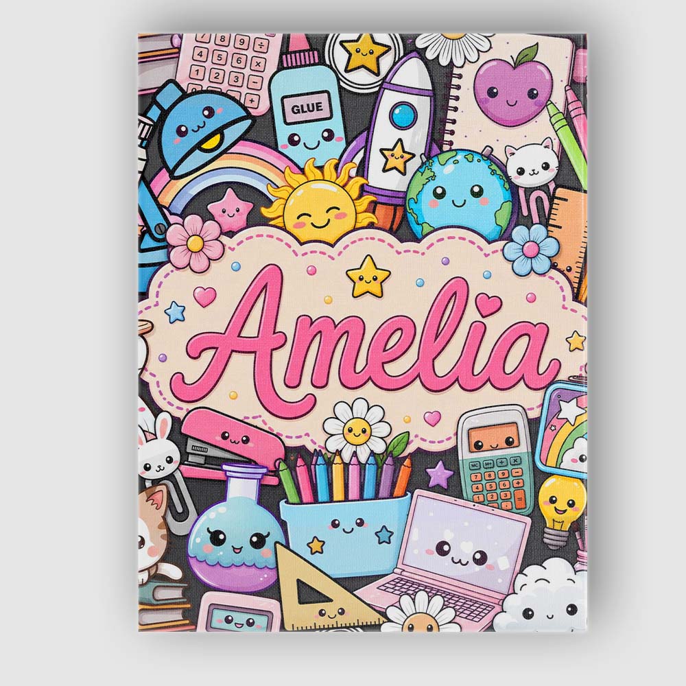 Personalised Name Cute Kawaii School Custom Premium Decorative Design Modern Room Accent Canvas Wall Art Print Decor Picture Ready to Hang