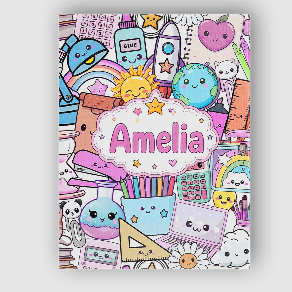 Personalised Name Cute Kawaii School Custom Premium Decorative Design Modern Room Accent Canvas Wall Art Print Decor Picture Ready to Hang