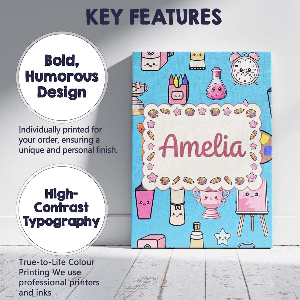 Personalised Name Cute Kawaii Graduation Custom Unique Gift Idea Elegant Feature Canvas Wall Art Print Decor Picture Ready to Hang
