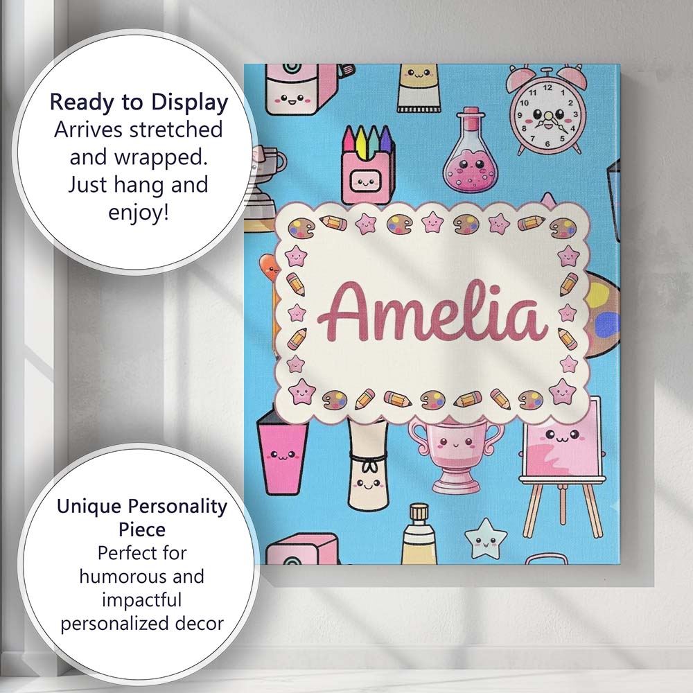Personalised Name Cute Kawaii Graduation Custom Unique Gift Idea Elegant Feature Canvas Wall Art Print Decor Picture Ready to Hang