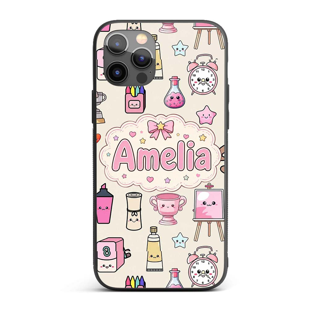 Cute Kawaii Graduation Student Art Printed Design Custom Name Protective Phone Case Mobile Cover Durable Everyday Smartphone Shock Resistant