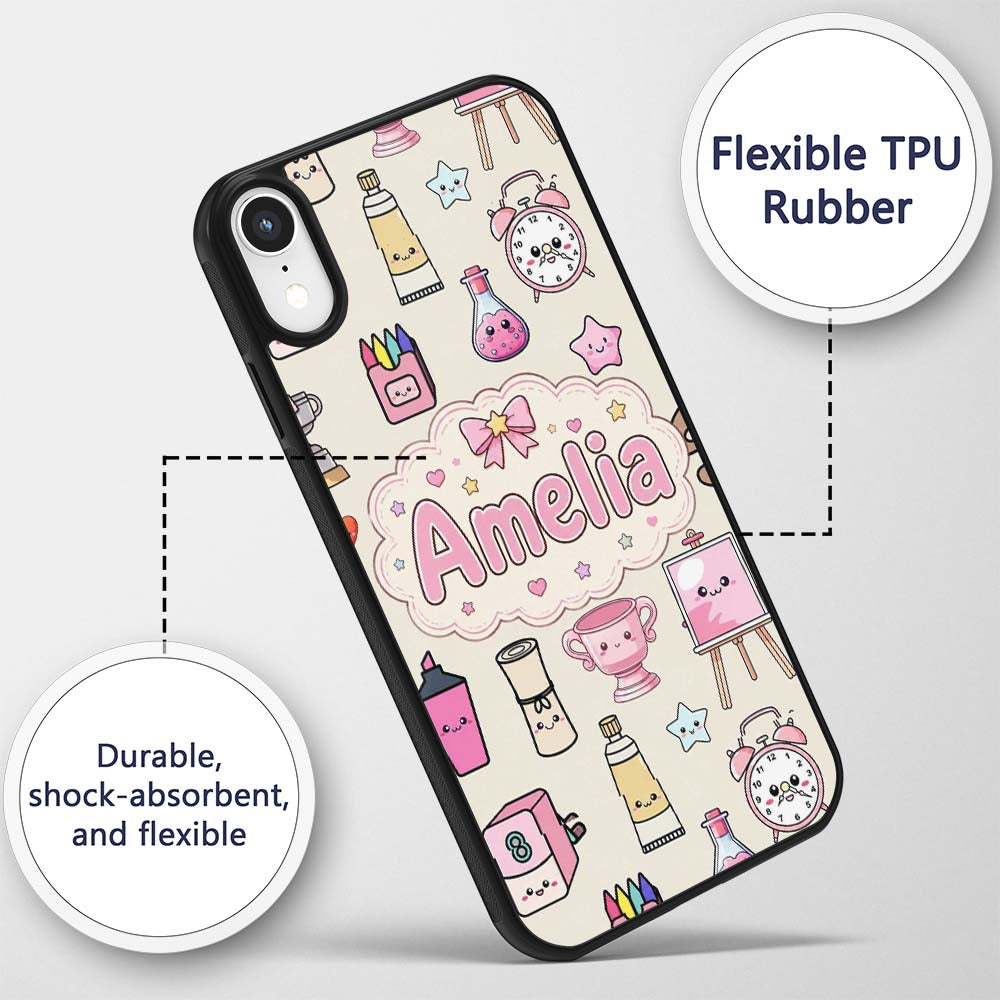Cute Kawaii Graduation Student Art Printed Design Custom Name Protective Phone Case Mobile Cover Durable Everyday Smartphone Shock Resistant