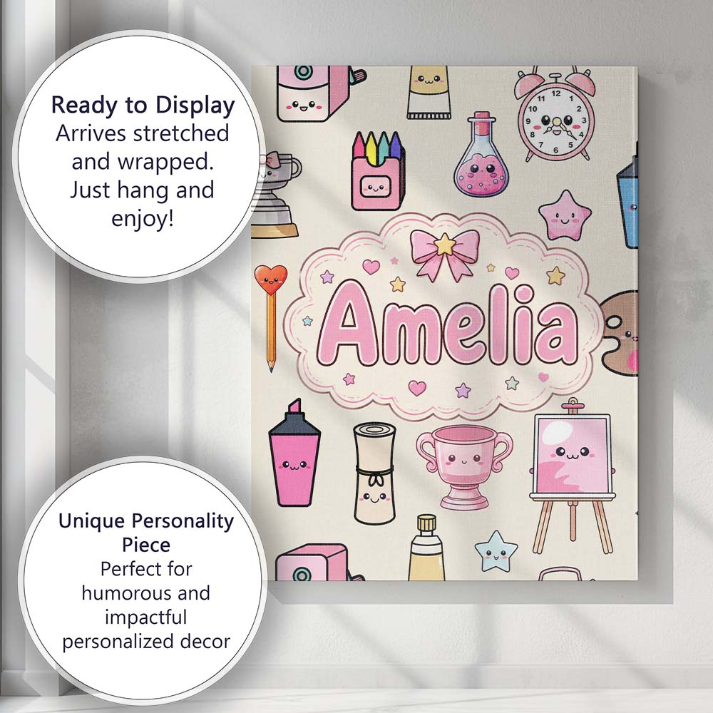 Personalised Name Cute Kawaii Graduation Custom Unique Gift Idea Elegant Feature Canvas Wall Art Print Decor Picture Ready to Hang