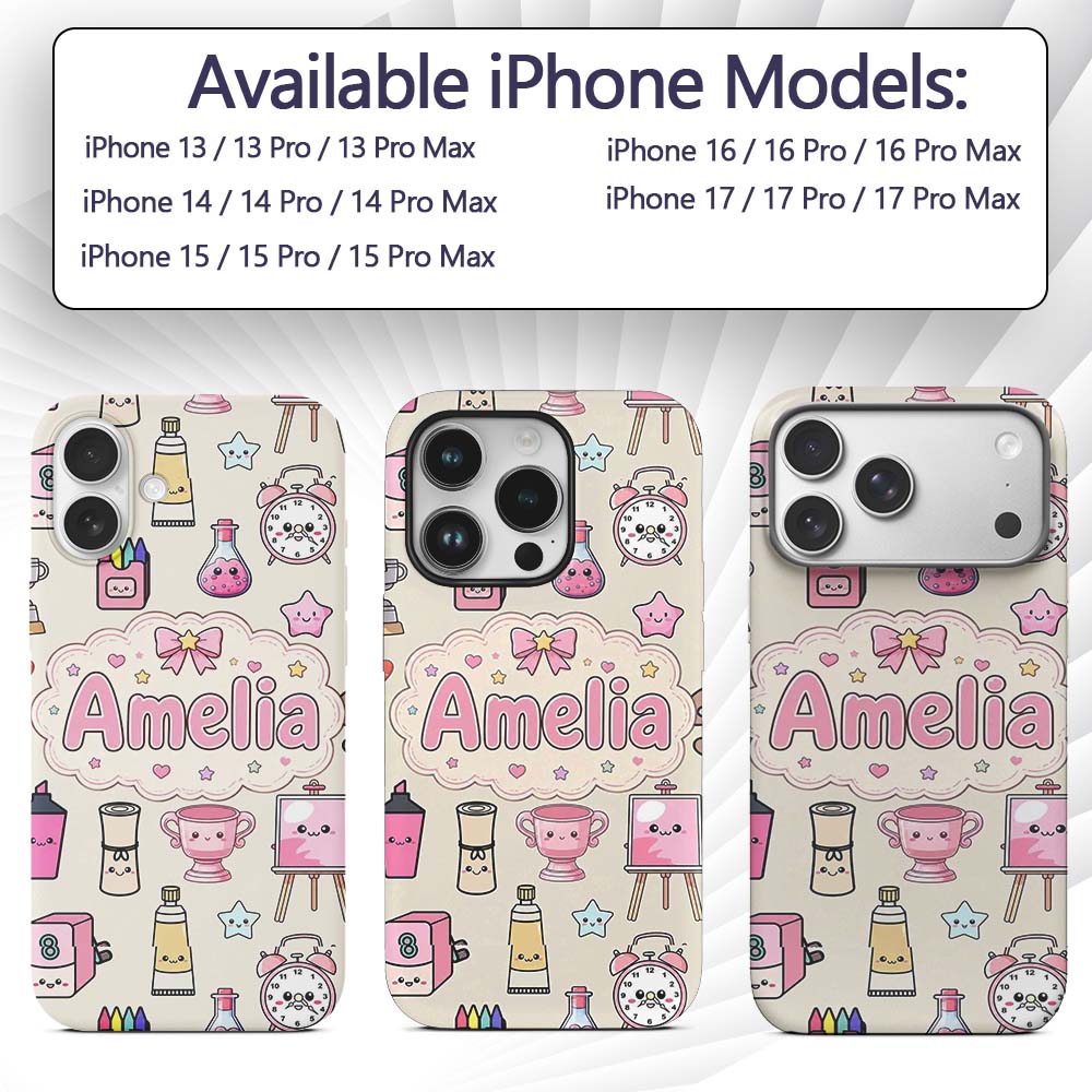 Cute Kawaii Graduation Student Art Printed Design Custom Name Protective Phone Case Mobile Cover Durable Everyday Smartphone Shock Resistant