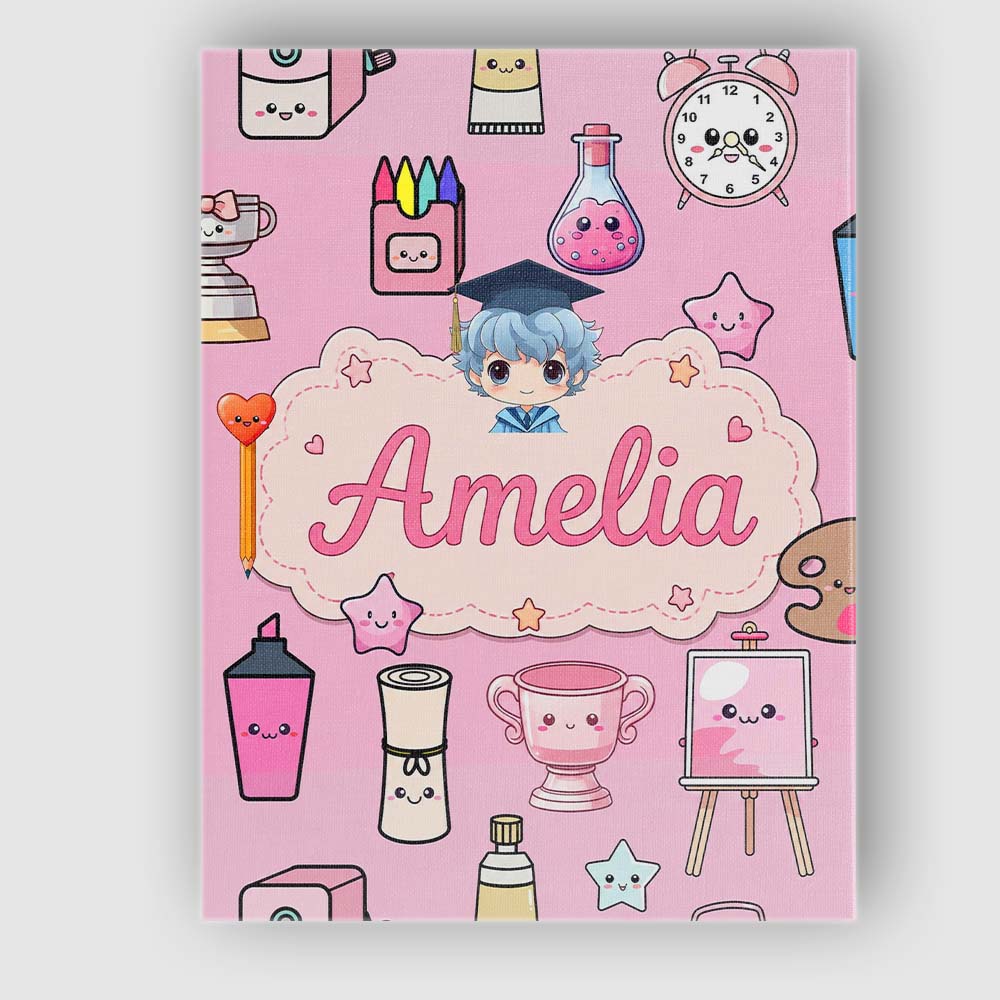 Personalised Name Cute Kawaii Graduation Custom Unique Gift Idea Elegant Feature Canvas Wall Art Print Decor Picture Ready to Hang